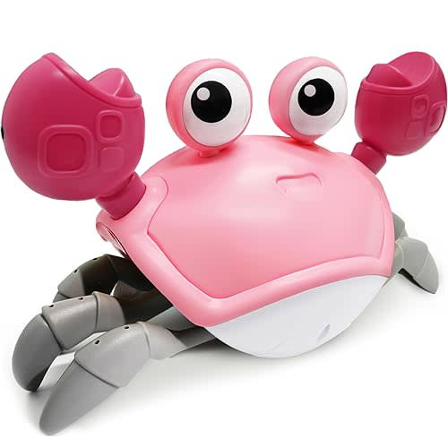 Keculf Walking Crab Baby Toy - Toddler Crawling Tummy Time With Music, Interactive Sensory Infant Dancing Toy for Boys Girls - Learning Birthday Gift (Pink)