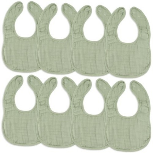 Muslin Cotton Baby Bibs, 8 Pack, Adjustable Size with Easy Snaps, Soft and Super Absorbent, Washable and Reusable By Comfy Cubs - Sage