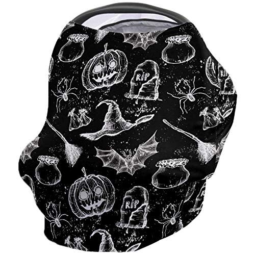 Nursing Cover for Breastfeeding Scarf Super Soft Cotton Multi Use for Baby Car Covers Canopy Shopping Cart Cover Blanket Stroller Cover-Halloween Themed Pumpkin Witch Bat Spider Black - 26x27.6in - Halloween-084ZAG3683