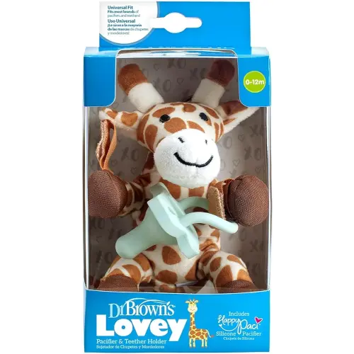 Dr. Brown's Lovey Pacifier and Teether Holder, 0 Months Plus, Giraffe with Blue Pacifier