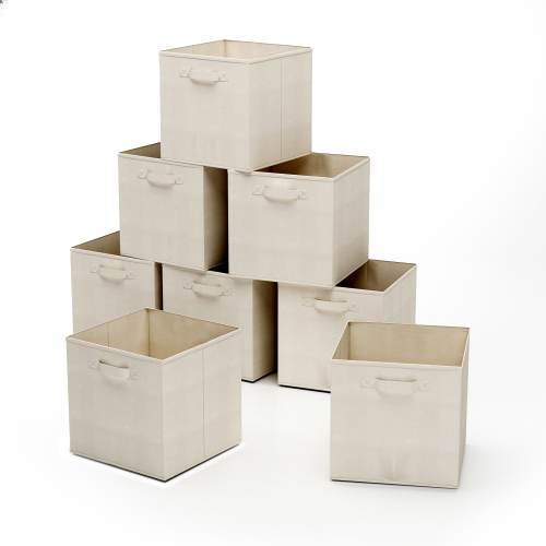 Hastings Home Set of Storage Cubes Medium Beige Polypropylene Collapsible Bin 8 -Pack
