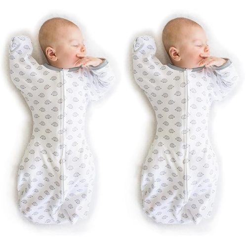 SwaddleDesigns Transitional Swaddle Sack with Arms Up Half-Length Sleeves and Mitten Cuffs, Tiny Hedgehogs, Small, 0-3mo, 6-14 lbs (Better Sleep for Baby Boys, Baby Girls, Easy Swaddle (Pack of 2)
