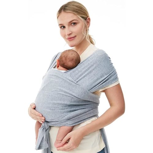 Momcozy Baby Wrap Carrier, Easy to Wear Infant Carrier Slings, Lightweight Hands Free Baby Sling, Adjustable Baby Carriers for Newborn to Toddler 8-35 lbs, Grey