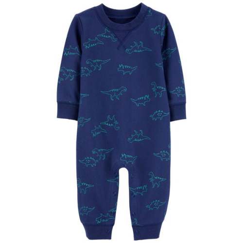 Baby Dinosaur Print French Terry Long-Sleeve Jumpsuit - Blue - Carter's | Carter's