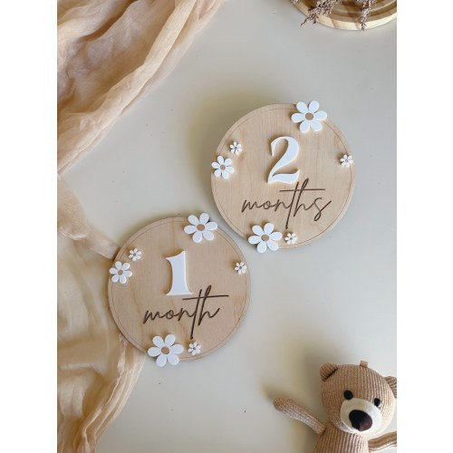 Baby Milestone | Boho Baby Milestone | Wooden daisy Flower Milestone Disc | Monthly Baby Milestone  Marker | Baby Growth | Baby Photo Prop