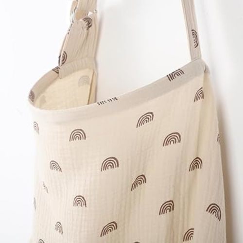 Superior Design Evergrwn Multi-use Privacy Nursing Cover Up for Breastfeeding, 100% Cotton Breathable Nursing Cover with Arch Neckline, Muslin Breastfeeding Cover, Baby Essentials (Rainbow Beige)