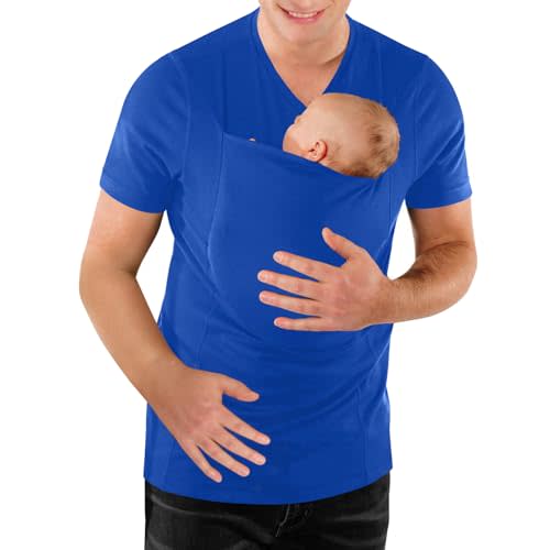 Mens Baby Carrier Shirt V Neck Short Sleeve T-Shirts for Men Skin to Skin T-Shirt with Pocket