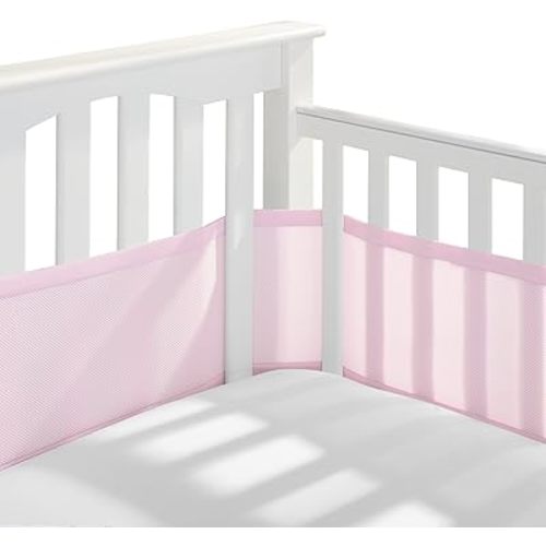 BreathableBaby Breathable Mesh Liner for Full-Size Cribs, Classic 3mm Mesh, Light Pink (Size 4FS Covers 3 or 4 Sides)