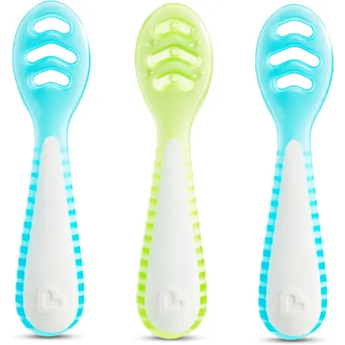 Munchkin® Gentle Dip™ Multistage First Spoon Set for Baby Led Weaning, Self Feeding, Solids & Purees, 3 Pack, Blue/Green