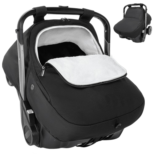 Baby Car Seat Cover, Caveen Cold Weather Shield Carseat Canopy for Infant, with Zipper Peeping Window, Enlarge Space, Black