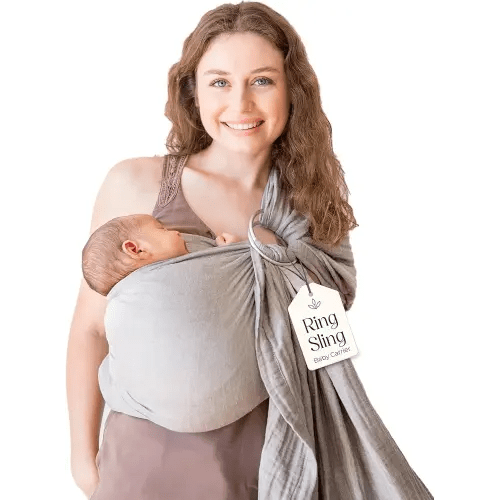 Ring Sling Baby Carrier - USA Lab Tested, 100% Natural Cotton Muslin, Breathable & Ergonomic Ring Sling Grey