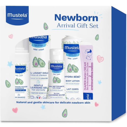 Mustela Newborn Arrival Gift Set - Baby Skincare & Bath Time Essentials - Natural & Plant Based - 5 Items Set