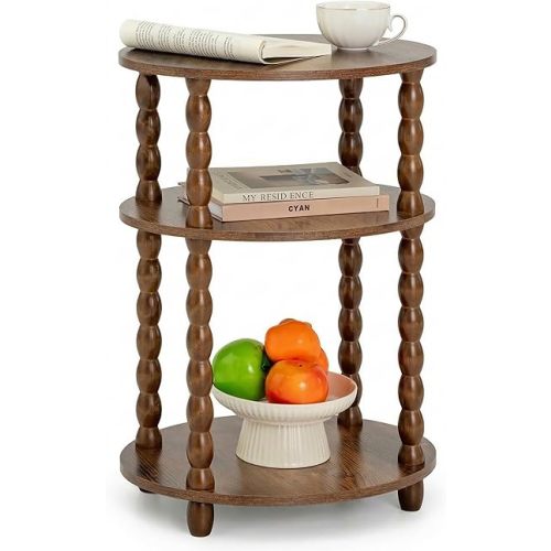 3-Tier Oval Side Table with Solid Wood Legs, Small End Table with Storage Shelves for Living Room Bedroom, Modern Night Stand Accent Table for Small Spaces, Easy Assembly