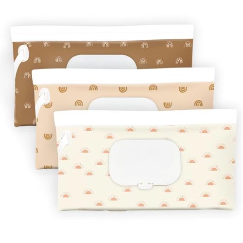 Baby Wipe Holder,Wipe Dispenser, 3-Pack Portable Refillable Wipe Container,Reusable Travel Baby Wipes Case, Waterproof and Dustproof, Wipe Holder for Diaper (Bohemian)