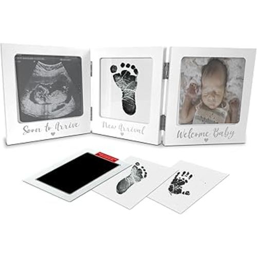 Sonogram Picture Frame with Inkless Hand and Footprint Kit, Gender Neutral Baby Nursery Decor Ultrasound Photo Frame, Newborn Essentials and Baby Must Haves, Push Present for New Moms and Baby Milestone Keepsake