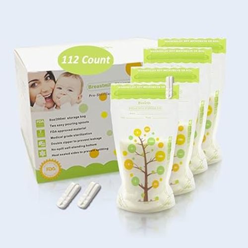 Breastmilk Storage Bags Pre-sterilized 8oz 112counts Easy Pour Spout,BPA Free Ready to Use Double Zipper Seal Bags for Pumping Freezing and Feeding Milk Self-Standing,CPC Test Passed