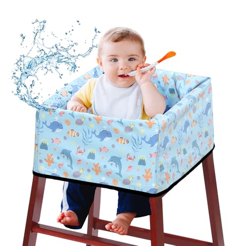 BALAPET Resuable Waterproof High Chair Cover for Restaurant, Thick Soft Baby Chair Protector Cover for Wooden or Restaurant High Chair, Protect Against Messy Meals and Dirty (Oceans)