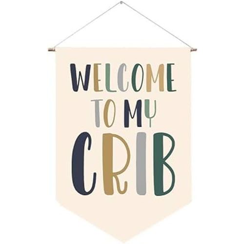 Welcome To My Crib Boho Wall Hanging Banner Nursery Baby Room Wall Art Decor Pennant Flag For Nursery Kids Girl Boy Newborn Nephew Teen Bedroom Playroom Door,Birthday Christmas Gift