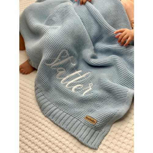 Personalized Baby Blanket with Name | Custom Newborn Gift | Embroidered Infant Blanket | Soft Cotton Knit Swaddle | Monogrammed Baby Bedding