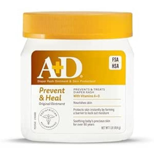 A+D Original Diaper Rash Ointment Prevents & Treats Diaper Rash, Moisturizing Skin Protectant with Vitamins A & D, Healing Skin Ointment for Dry and Cracked Skin 16 oz