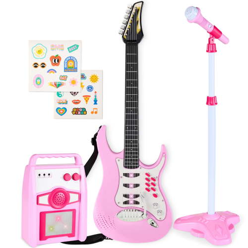 Best Choice Products Kids Electric Musical Guitar Toy Play Set w/ 6 Demo Songs, Whammy Bar, Microphone - Soft Pink