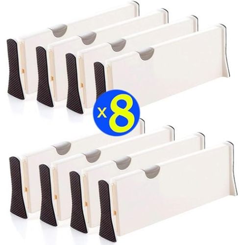 Ormeli Drawer Dividers Expandable Adjustable Dresser Drawer Organizers Divider for Clothes, Silverware and Utensils fit Kitchen, Bedroom, Bookcase, Baby Drawer with Instructions