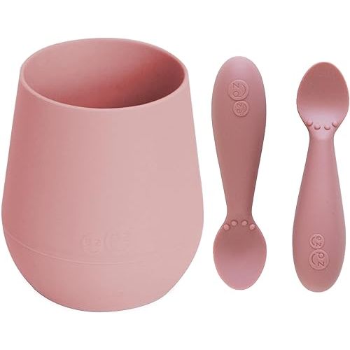 ezpz Tiny Cup (Blush) + Tiny Spoon (2 Pack in Blush) - baby essentials, cup and spoon