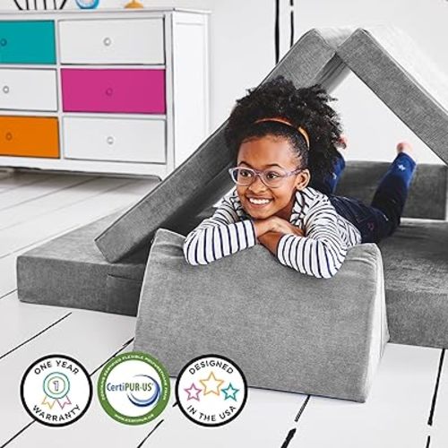 Kids and Toddler Play Couch, Convertible Folding Sofa, Durable Foam Modular Design, Mountain Gray