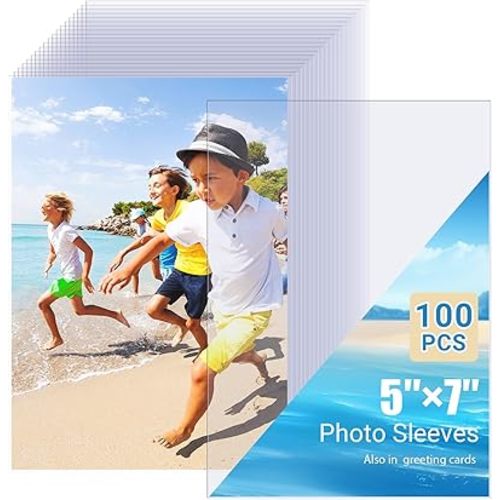 5x7 Sheet Protectors 100 Pack, Clear Top Loading Photo Sleeves, No Holes Photo Protectors, Acid-Free Plastic Photocard Sleeve, Archival Safe & Waterproof