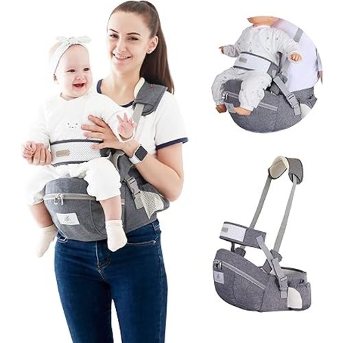 Baby Hip Seat Carrier Baby Waist Stool for Child Infant Toddler with Adjustable Strap Buckle Pocket Soft Inner Huge Storage (Dark Grey)