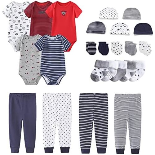 Newborn Layette Gift Set Bodysuits Pants for Baby Girl and Boy 24 Piece 100% Cotton Essentials and Accessories