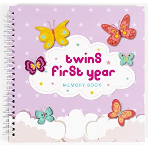 Twins Baby Items | First Year Hardcover Memory Book Clouds Edition | Newborn Babies 1st Year Journal and Milestones Photo Album | Perfect and Unique Gift Idea for Baby Showers and Birthday Presents