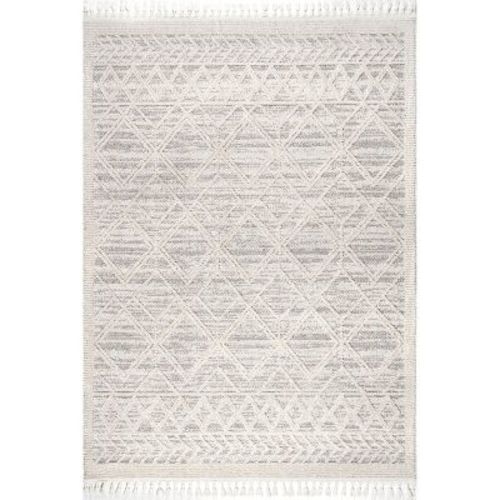 Nuloom 2x6 Ansley Moroccan Tassel Indoor Area Rug, Light Grey, Textured Bohemian Design, Plush High Pile, Stain Resistant, Bedroom, Living Room