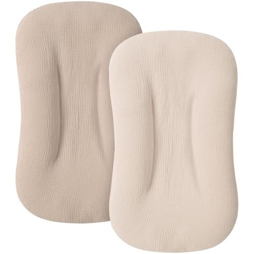 Muslin Baby Cover for Newborn, Soft and Breathable 100% Cotton Lounger Slipcover Neutral, Pack of 2(Clay)