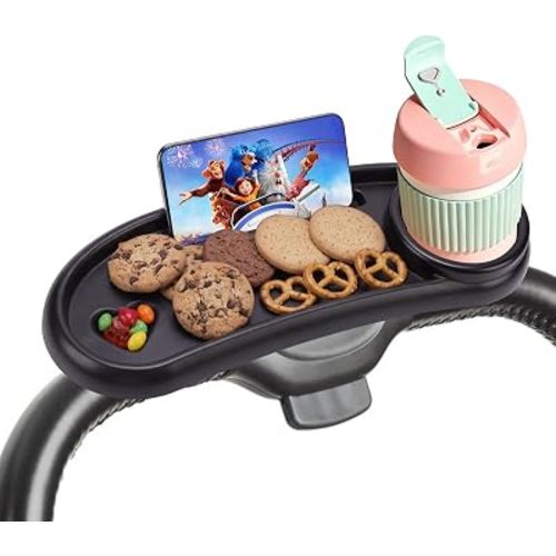 Universal Stroller Snack Tray Compatible with Mockingbird Evenflo Nuna, Adjustable Stroller Tray with Cup Holder & Phone Holder, Stroller Accessory Attachment, Black
