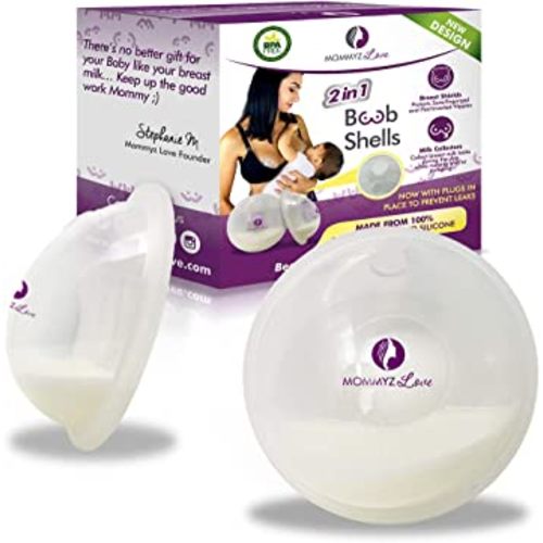 New Model with Plugs! Breast Shell & Milk Catcher for Breastfeeding Relief (2 in 1) Protect Cracked, Sore, Engorged Nipples & Collect Breast Milk Leaks During The Day, While Nursing or Pumping