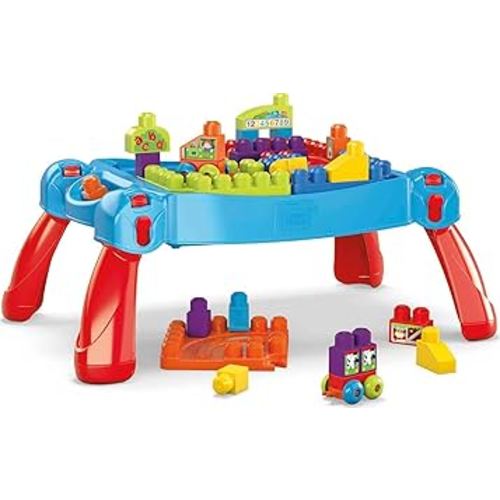 MEGA BLOKS First Builders Toddler Blocks Toy Set, Build ‘n Learn Activity Table with 30 Pieces and Storage, Blue, Ages 1+ Years (Amazon Exclusive)