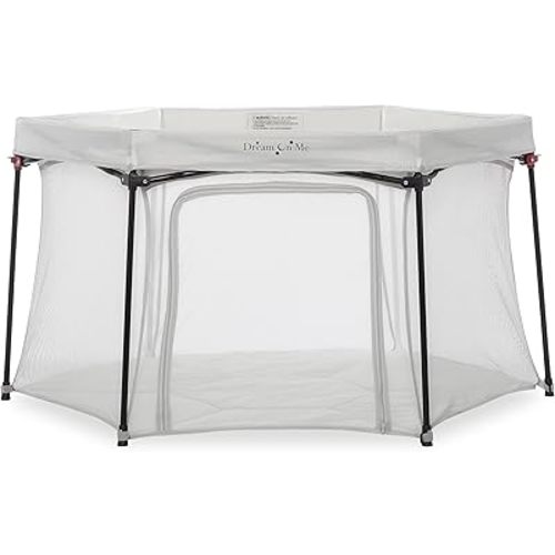 Dream On Me Onyx Baby Playpen, Zipper Access Door, Breathable Mesh Sides, Soft Comfortable Mattress Padded Floor, Easy Fold Design with Travel Carry Bag, Compact Easy to Fold Design - Grey