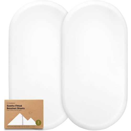 2-Pack Organic Bassinet Sheets for Girls, Boys - 100% Cotton Bassinet Mattress Sheets Compatible with Halo Bassinest Swivel Sleeper, Graco, Baby Delight, Chicco, Fitted Bassinet Sheets (Soft White)