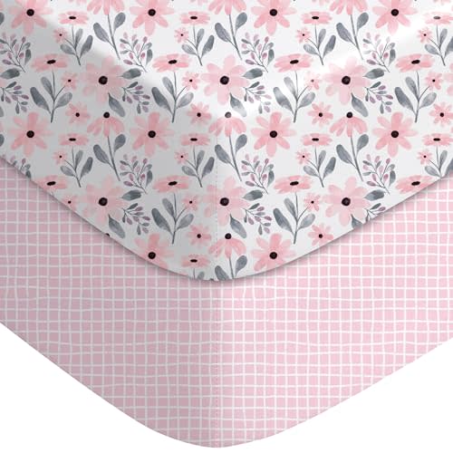 Yoofoss Baby Crib Sheets for Boys Girls, Fitted Crib Sheet 2 Pack for Standard Crib and Toddler Mattress, Super Soft Microfiber Baby Sheet 28x52x8in Pink Floral