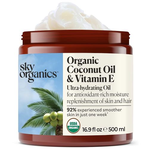 Sky Organics - Organic Coconut Oil & Vitamin E, 16.9 fl oz - Skin & Hair Ultra-Hydrating Oil - Fatty Acids & Antioxidants - Natural, Vegan & Cruelty Free - Skin Care & Hair Care w Ebook