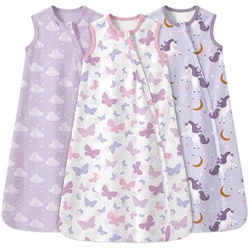 Yoofoss Baby Sleep Sack 6-12 Months 100% Organic Cotton Wearable Blanket for Babies 2-Way Zipper TOG 0.5 Infant Sleeping Sack 3 Pack, Soft Breathable