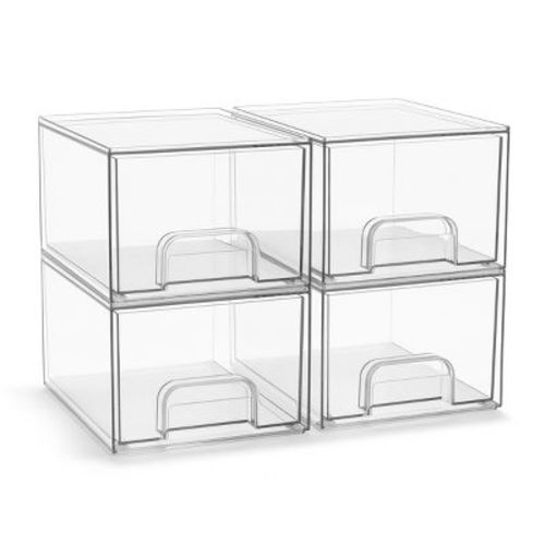 Sorbus 4 Pack Stackable Clear Pull-Out Storage Drawer Containers - for Countertops, Cabinets, or Under-Sink Areas (4.4’’ Tall)
