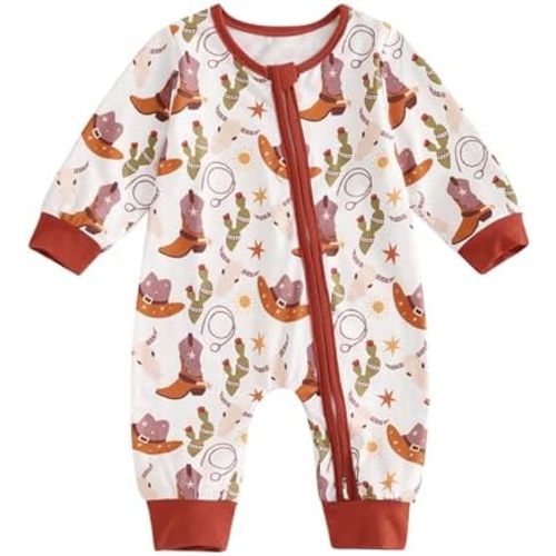 Western Baby Girl Boy Clothes Long Sleeve Cow Print Zipper Jumpsuit Romper Bodysuit One Piece Fall Winter Outfit