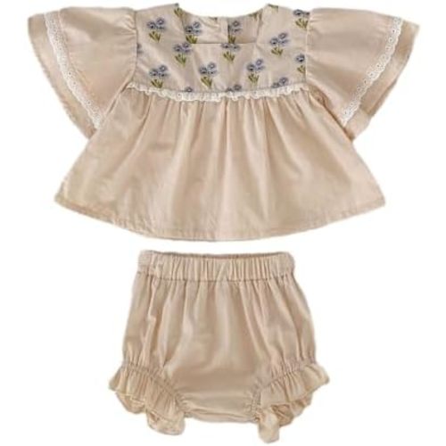 HOOLCHEAN Baby Infant Girls Summer Bubble Short Sleeve Ruffled Tops and Shorts Outfit