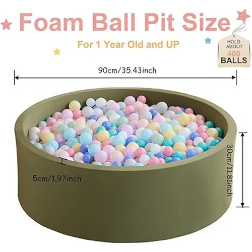 Ball Pit for Toddlers 35.43''x11.81 Baby Ball Pit Soft Foam Ball Pit Round Kids Ball Pit Indoor and Outdoor Game Kids Play Ball Pool Ideal Gift for Girls and Boys (Sage Green, NO Balls)