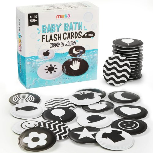 merka High Contrast Baby Toys for Newborn Mold free Bath Toys Black and White Cards for Babies Set of 30 Floating Flashcards Sensory and Visual Learning