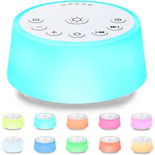 Color Noise Sound Machines with 10 Colors Night Light 25 Soothing Sounds and Sleep White Noise Machine 32 Volume Levels 5 Timers 3 Adjustable Brightness Memory Function for Adults Kids Baby (White)