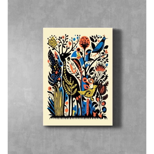 SURREALISM Reindeer Animal & Floral Bird Print Kid’s Room WALL ART, Fantasy Illustration Funny Home Decor