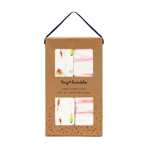 Tiny Twinkle Kaffle Swaddle Blanket 2-Pack, Soft and Silky Baby Blanket for Newborns (47" x 47", White, Fruits)
